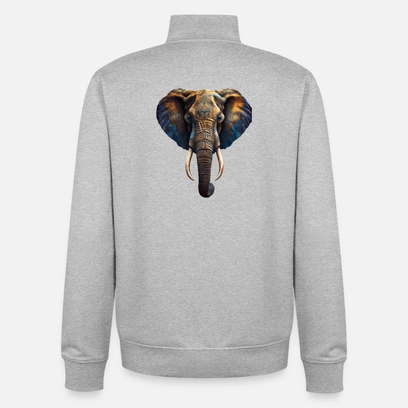 Elephant d'Afrique avec tatouage de style indien - Sweat zippé unisexe en coton bio Stanley/Stella - gris chiné