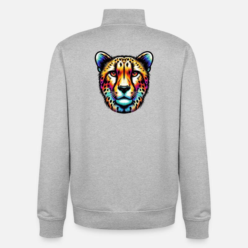 Guépard - Sweat zippé unisexe en coton bio Stanley/Stella - gris chiné