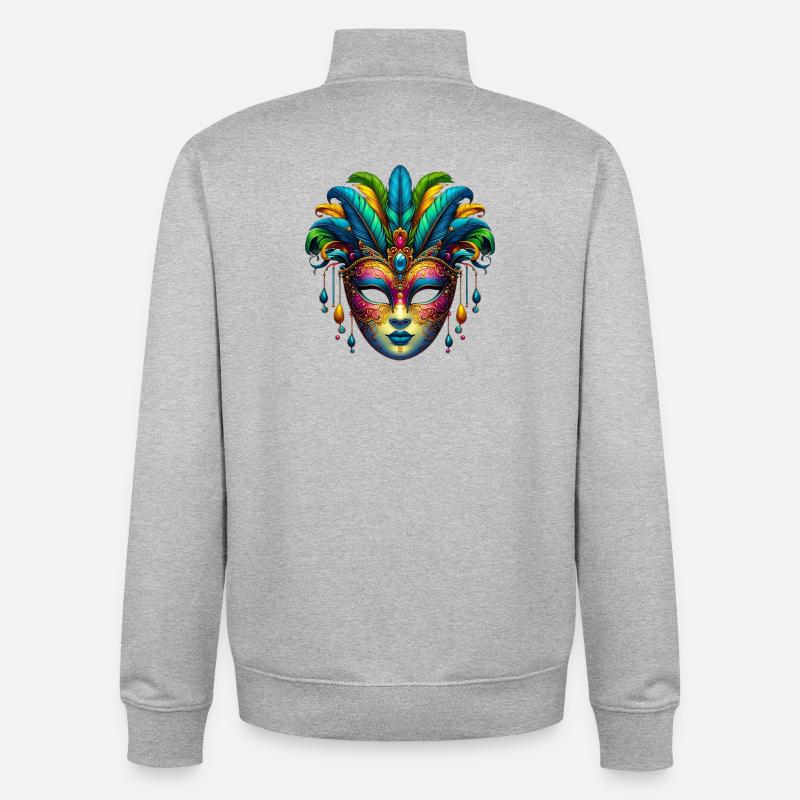 Masque du Carnaval de Venise - Sweat zippé unisexe en coton bio Stanley/Stella - gris chiné