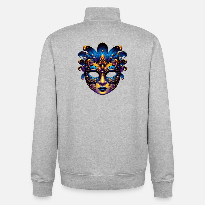 Masque du Carnaval de Venise - Sweat zippé unisexe en coton bio Stanley/Stella - gris chiné