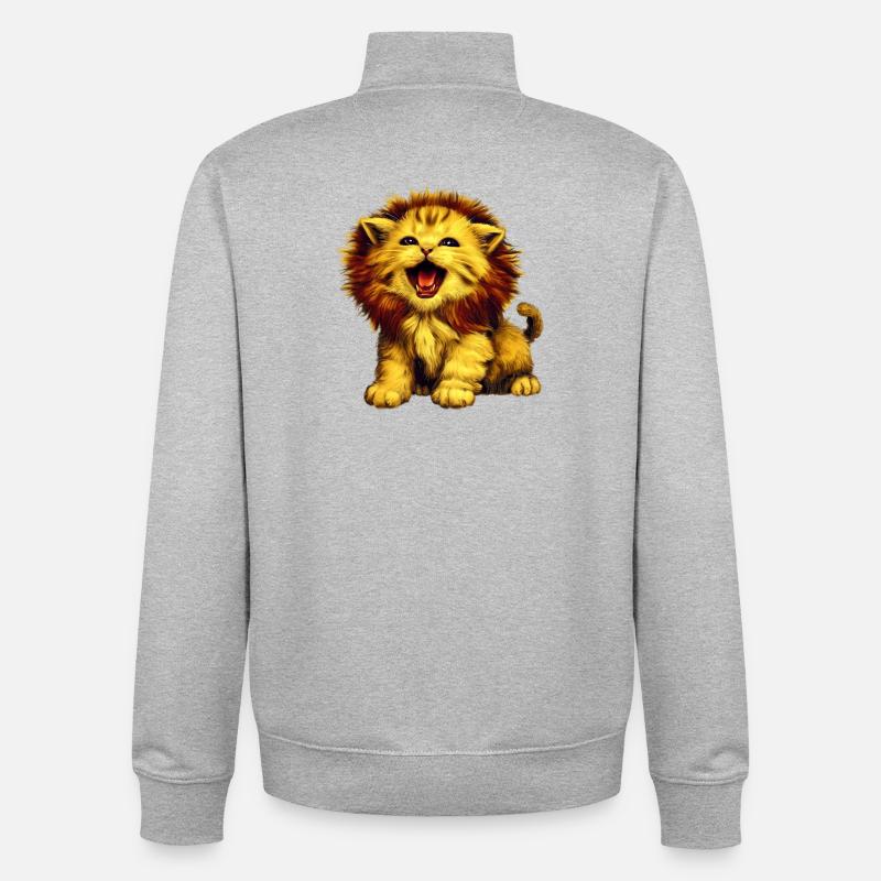 Chat Lion - Sweat zippé unisexe en coton bio Stanley/Stella - gris chiné