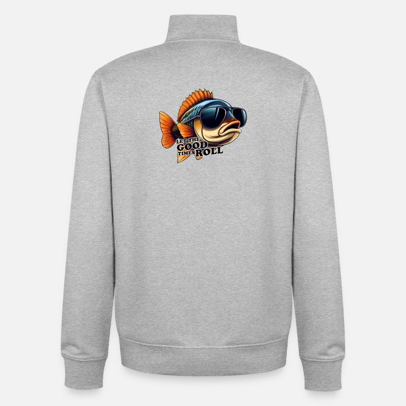 Poisson Let the good times roll - Sweat zippé unisexe en coton bio Stanley/Stella - gris chiné