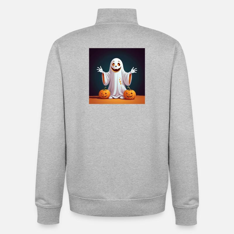 Fantôme d’Halloween avec des citrouilles - Sweat zippé unisexe en coton bio Stanley/Stella - gris chiné