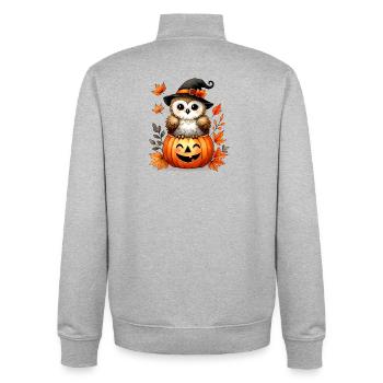 Halloween-Eule im Kürbis:herbstlicher Gruselspaß - Unisex Organic Zip Sweatshirt von Stanley/Stella - Grau meliert - Hinten - AI Model Male 185 light (185cm)