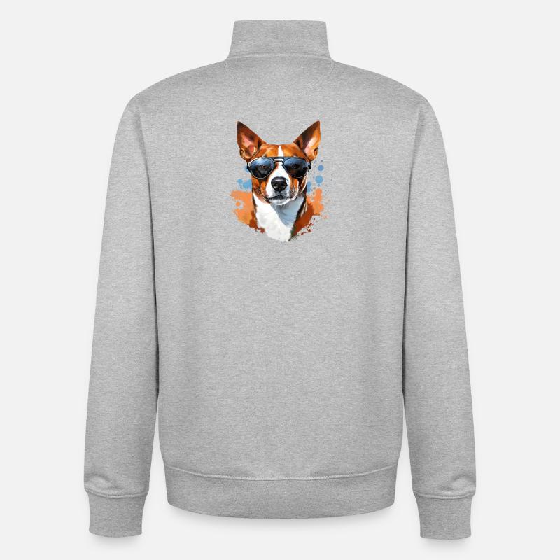 Basenji mit Sonnenbrille - Unisex Organic Zip Sweatshirt von Stanley/Stella - Grau meliert