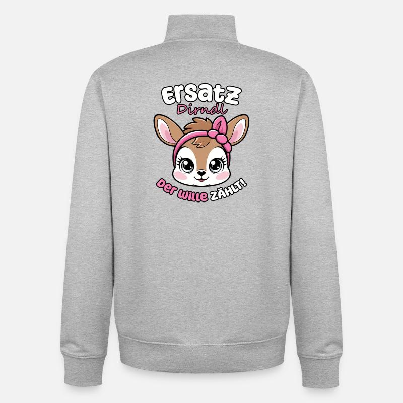 Kawaii Hirsch says replacement dirndl, the will counts! - Unisex Organic Zip Sweatshirt by Stanley/Stella - heather grey