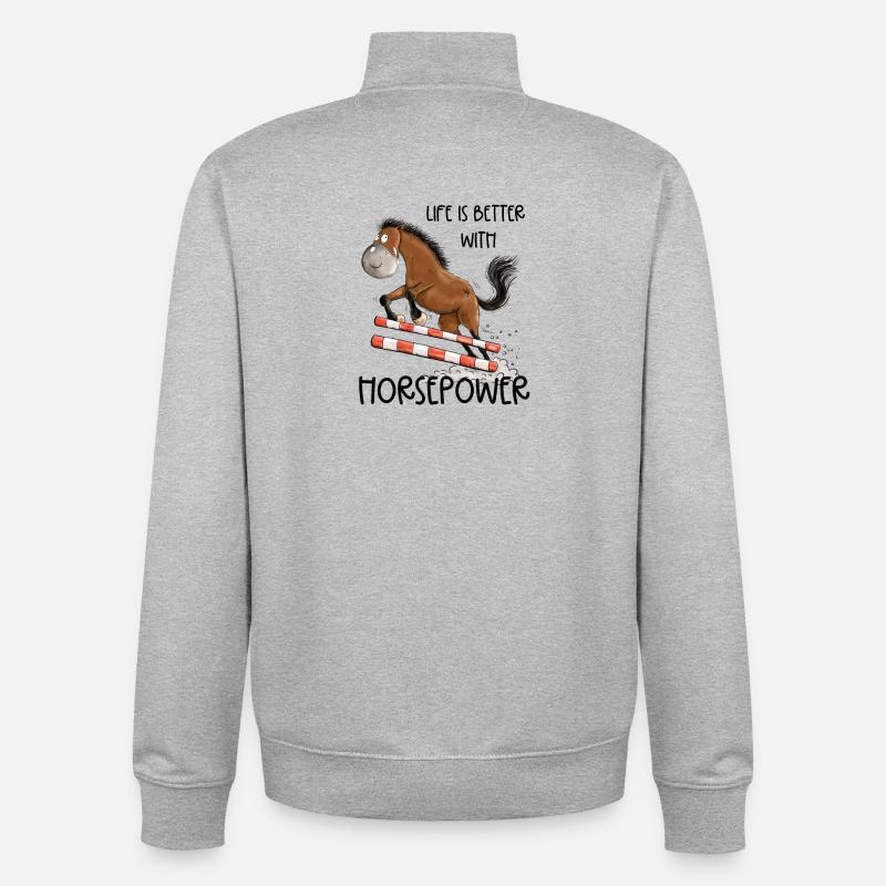 Witziges Springpferd Springreiten Tunier Pferd - Unisex Organic Zip Sweatshirt von Stanley/Stella - Grau meliert