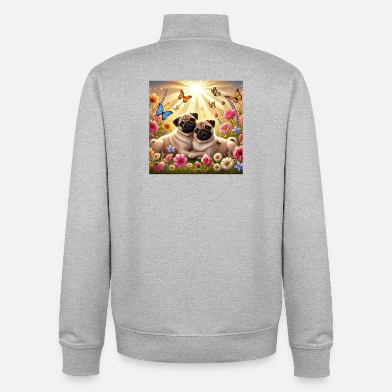 Conception d’amoureux des chiens carlin changeant dans le ciel - Sweat zippé unisexe en coton bio Stanley/Stella - gris chiné