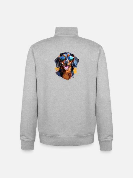 Dachshund with sunglasses - Unisex Organic Zip Sweatshirt by Stanley/Stella - heather grey