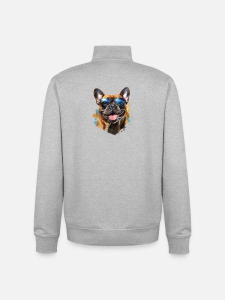 Frenchie with sunglasses - Unisex Organic Zip Sweatshirt by Stanley/Stella - heather grey