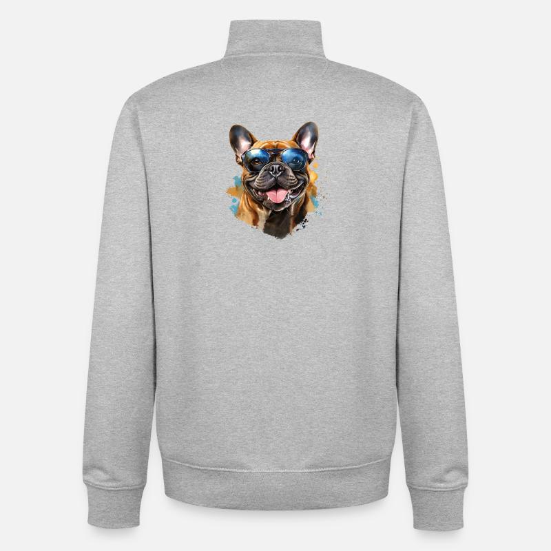 Frenchie avec lunettes de soleil - Sweat zippé unisexe en coton bio Stanley/Stella - gris chiné