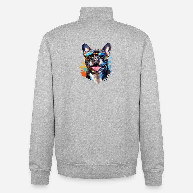 Frenchie mit Sonnenbrille - Unisex Organic Zip Sweatshirt von Stanley/Stella - Grau meliert