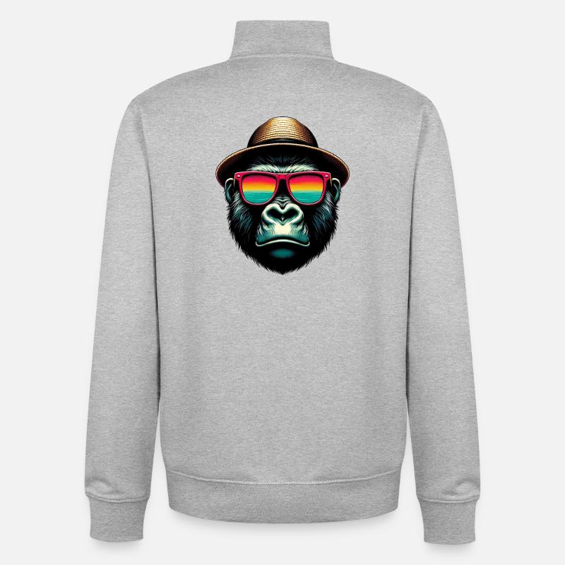 Gorille - Sweat zippé unisexe en coton bio Stanley/Stella - gris chiné