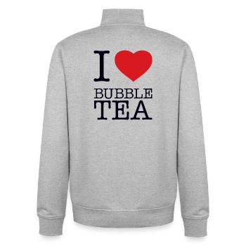 J’ADORE LE THÉ À BULLES - Sweat zippé unisexe en coton bio Stanley/Stella - gris chiné - Dos - AI Model Male 185 light (185cm)
