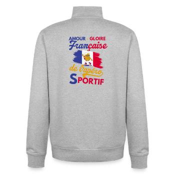 amour gloire française de l apéro sportif - Sweat zippé unisexe en coton bio Stanley/Stella - gris chiné - Dos - AI Model Male 185 light (185cm)
