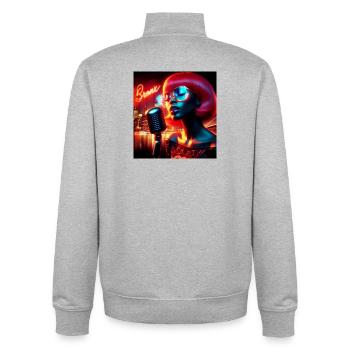 Portrait moderne avec néon et ambiance nocturne - Sweat zippé unisexe en coton bio Stanley/Stella - gris chiné - Dos - AI Model Male 185 light (185cm)
