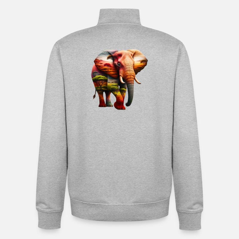 Éléphant - Sweat zippé unisexe en coton bio Stanley/Stella - gris chiné