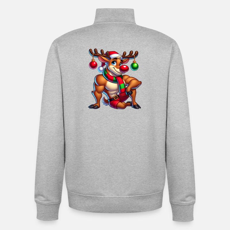 Renne de Noël Rudolf - Sweat zippé unisexe en coton bio Stanley/Stella - gris chiné