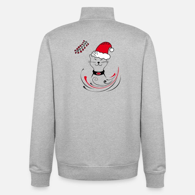 Chat au chapeau de Père Noël - Sweat zippé unisexe en coton bio Stanley/Stella - gris chiné