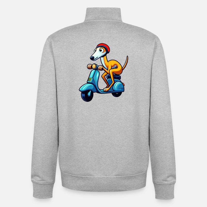 Chien joueur sur la conception du scooter - Sweat zippé unisexe en coton bio Stanley/Stella - gris chiné