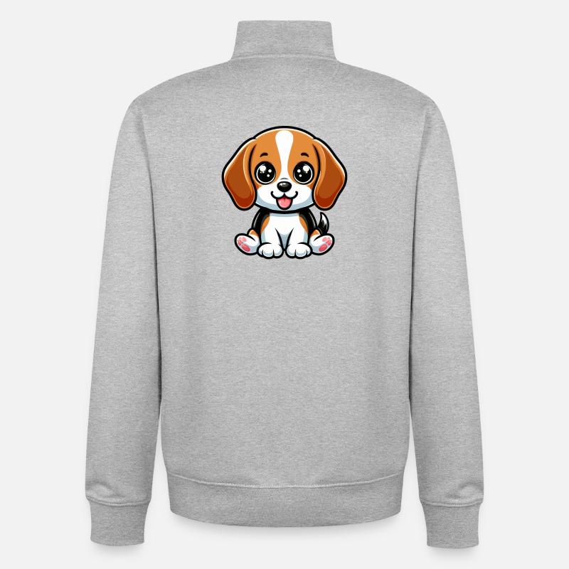 Chien Beagle Kawaii - Sweat zippé unisexe en coton bio Stanley/Stella - gris chiné