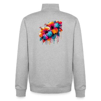 Hibiskusblüten - Unisex Organic Zip Sweatshirt von Stanley/Stella - Grau meliert - Hinten - AI Model Male 185 light (185cm)