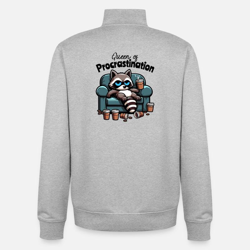 Reine de la procrastination – Raton laveur sur le canapé - Sweat zippé unisexe en coton bio Stanley/Stella - gris chiné