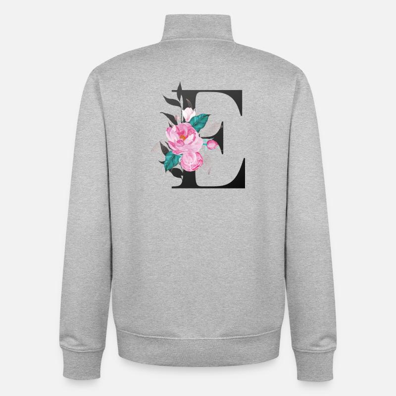 Eleganter Buchstabe 'E' mit Blumen - Unisex Organic Zip Sweatshirt von Stanley/Stella - Grau meliert