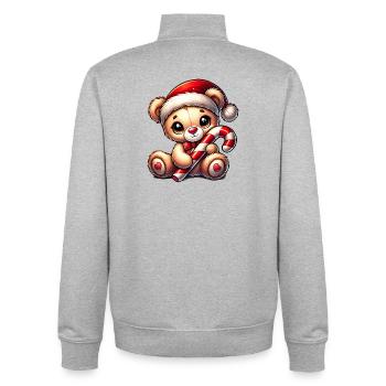 Teddy bear with candy cane – Sweet Christmas design - Unisex Organic Zip Sweatshirt by Stanley/Stella - heather grey - Back - AI Model Male 185 light (185cm)