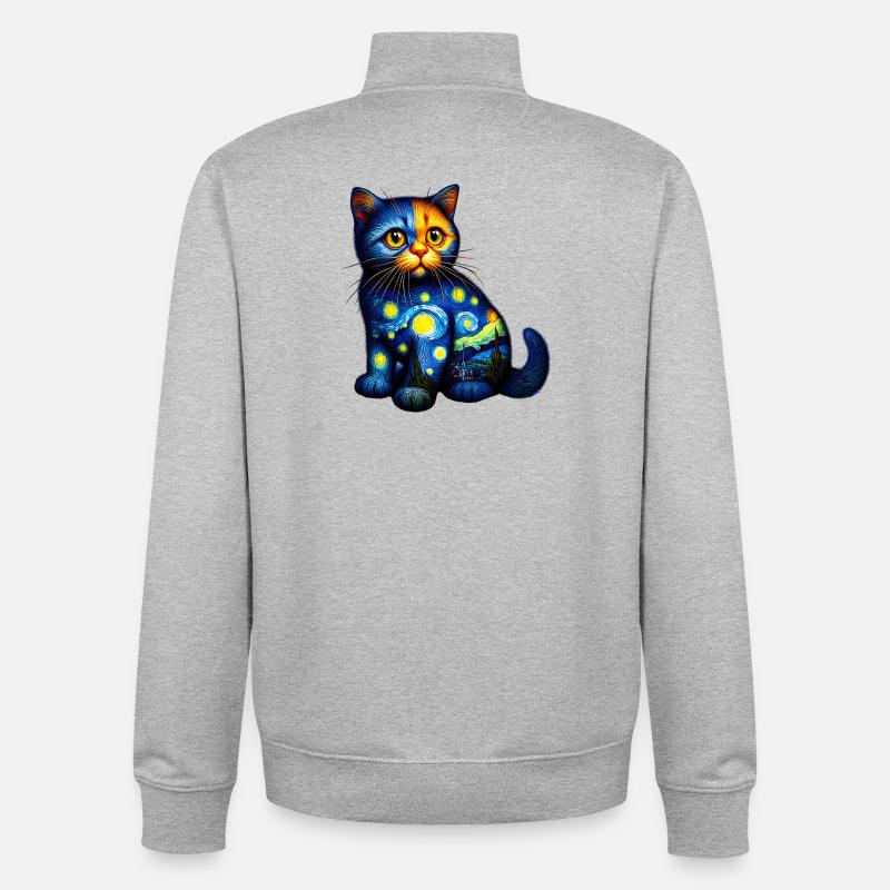 Chat - Sweat zippé unisexe en coton bio Stanley/Stella - gris chiné