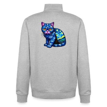 Katze - Unisex Organic Zip Sweatshirt von Stanley/Stella - Grau meliert - Hinten - AI Model Male 185 light (185cm)