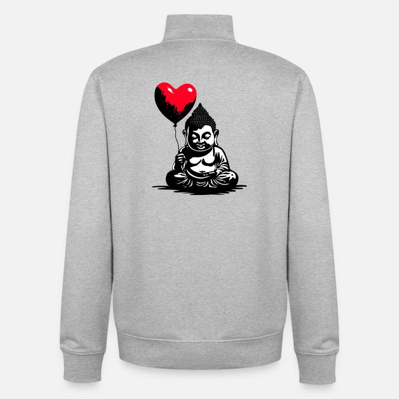 Buddha mit Herz Luftballon - Heartful Creatures - Unisex Organic Zip Sweatshirt von Stanley/Stella - Grau meliert