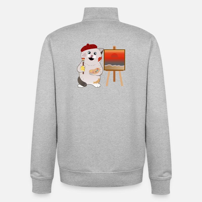 Mignon chat peintre - Sweat zippé unisexe en coton bio Stanley/Stella - gris chiné