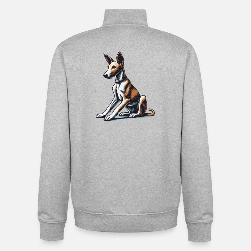Podengo Português - Sweat zippé unisexe en coton bio Stanley/Stella - gris chiné