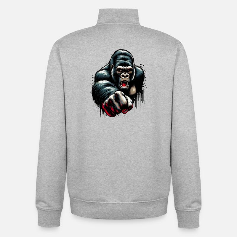 Gorille - Sweat zippé unisexe en coton bio Stanley/Stella - gris chiné