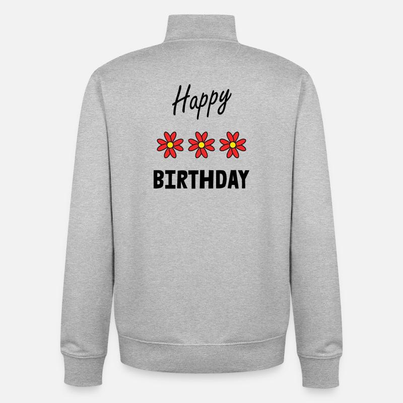 JOYEUX ANNIVERSAIRE. HAPPY BIRTHDAY. ANNIVERSAIRE. - Sweat zippé unisexe en coton bio Stanley/Stella - gris chiné