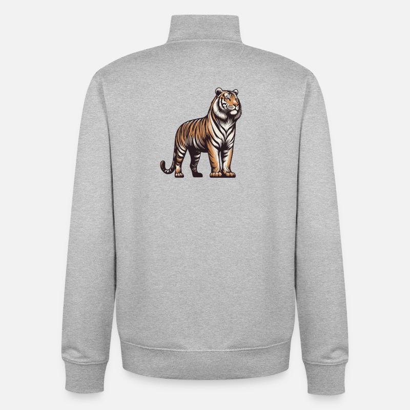 Tigre - Sweat zippé unisexe en coton bio Stanley/Stella - gris chiné