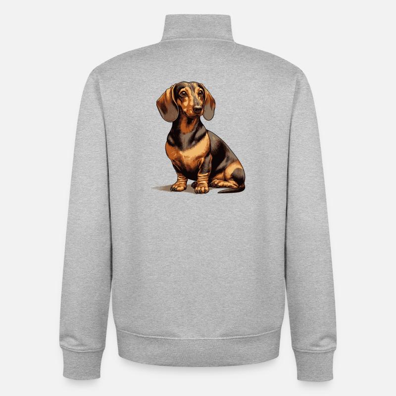 Teckel assis - Sweat zippé unisexe en coton bio Stanley/Stella - gris chiné