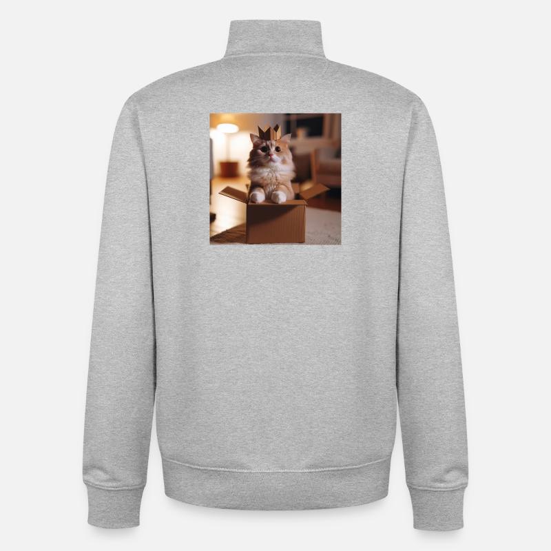 Drôle de chat - Sweat zippé unisexe en coton bio Stanley/Stella - gris chiné