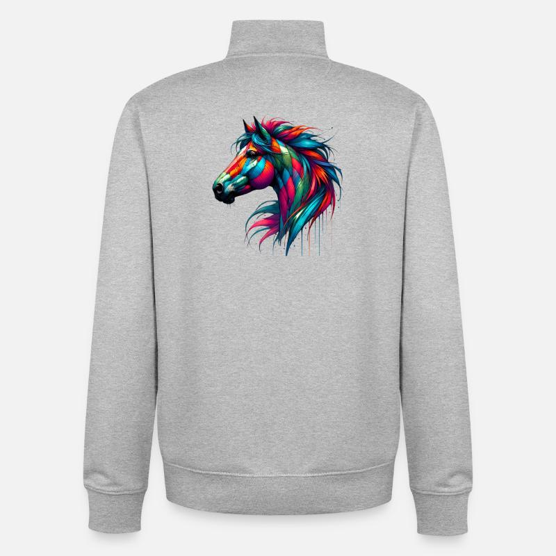 Cheval - Sweat zippé unisexe en coton bio Stanley/Stella - gris chiné