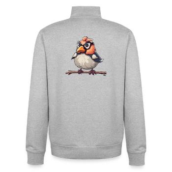 Cartoon Bird with Glasses Illustration - Unisex Organic Zip Sweatshirt by Stanley/Stella - heather grey - Back - AI Model Male 185 light (185cm)