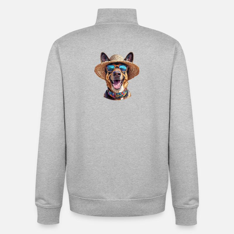 Deutscher Schäferhund mit Strohhut & Sonnenbrille - Unisex Organic Zip Sweatshirt von Stanley/Stella - Grau meliert