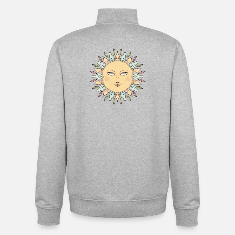 Style Mandala Face de Soleil - Sweat zippé unisexe en coton bio Stanley/Stella - gris chiné