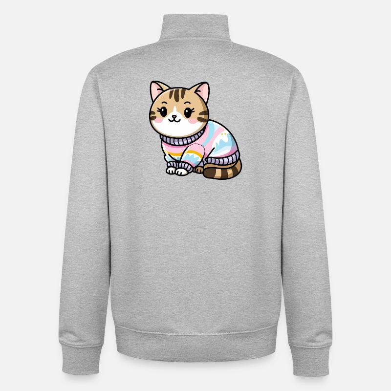 Kuscheliger Pullover Katze - Unisex Organic Zip Sweatshirt von Stanley/Stella - Grau meliert