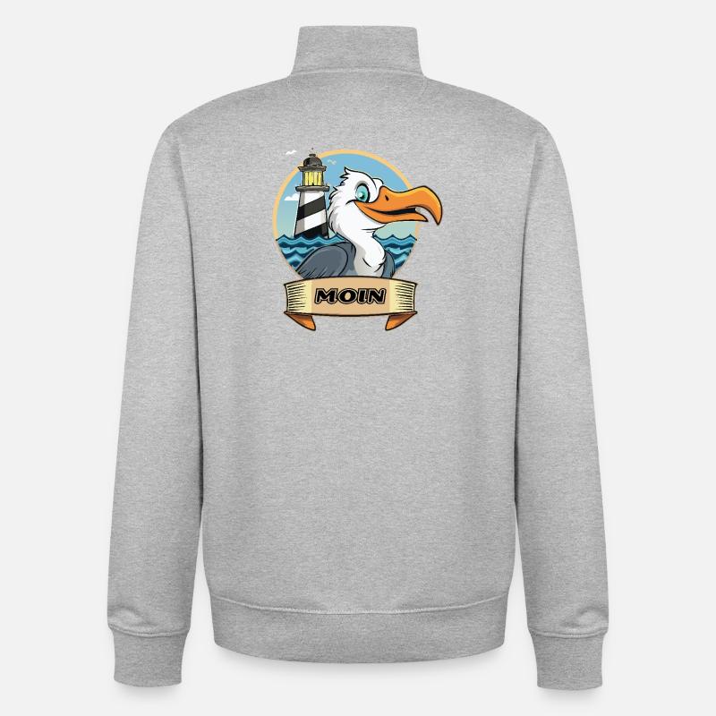 Moin -Möve mit Leuchtturm - Unisex Organic Zip Sweatshirt von Stanley/Stella - Grau meliert