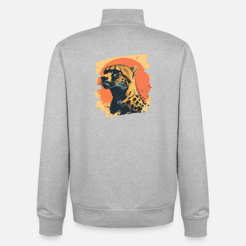 Guépard - Sweat zippé unisexe en coton bio Stanley/Stella - gris chiné