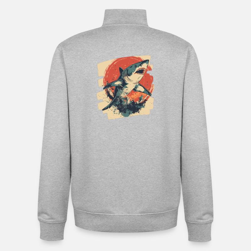 Requin rétro - Sweat zippé unisexe en coton bio Stanley/Stella - gris chiné