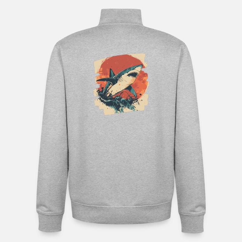 Requin rétro - Sweat zippé unisexe en coton bio Stanley/Stella - gris chiné