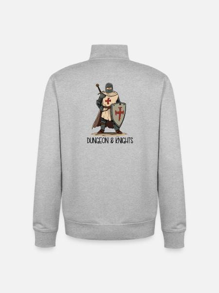 Dungeons and Knights – Cartoon Crusader - Unisex Organic Zip Sweatshirt by Stanley/Stella - heather grey