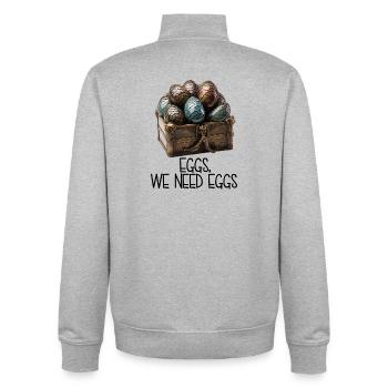 Eggs, We Need Eggs – Dracheneier Schatzkiste - Unisex Organic Zip Sweatshirt von Stanley/Stella - Grau meliert - Hinten - AI Model Male 185 light (185cm)